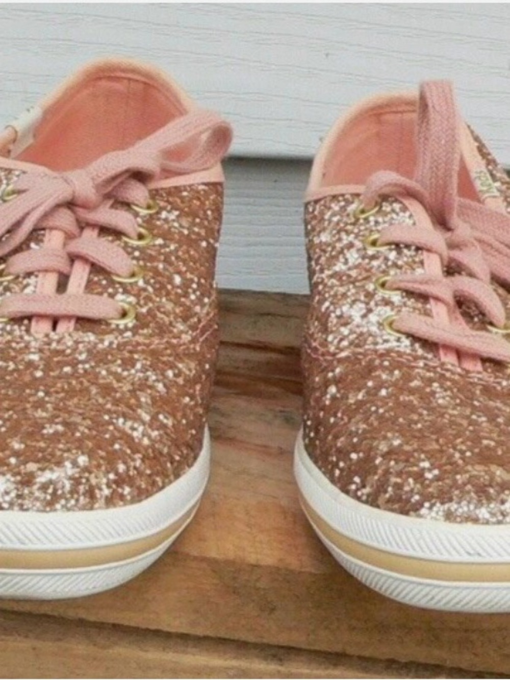 kate spade Rose Gold Glitter Low-Top Sneakers with Pink Trim